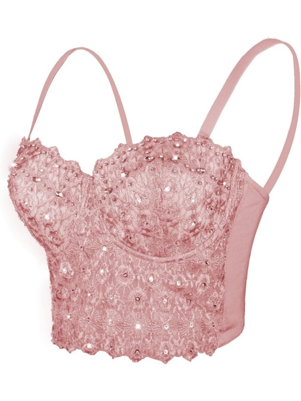 Sexy Lace Rhinestone Bustier Crop Top - Women's Mesh Corset Bra, Chic & Trendy